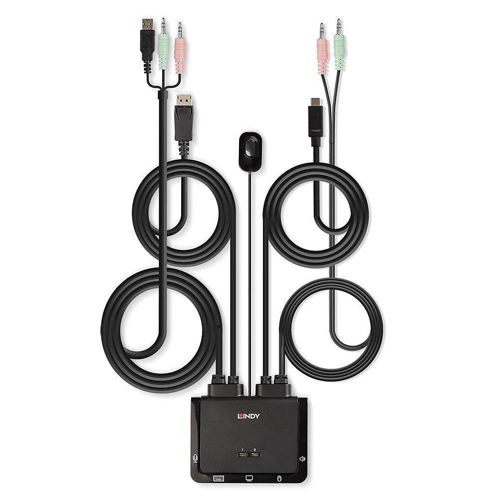 Lindy KVM-Switch 2×1, DisplayPort/USB-C/USB 2.0, Audio