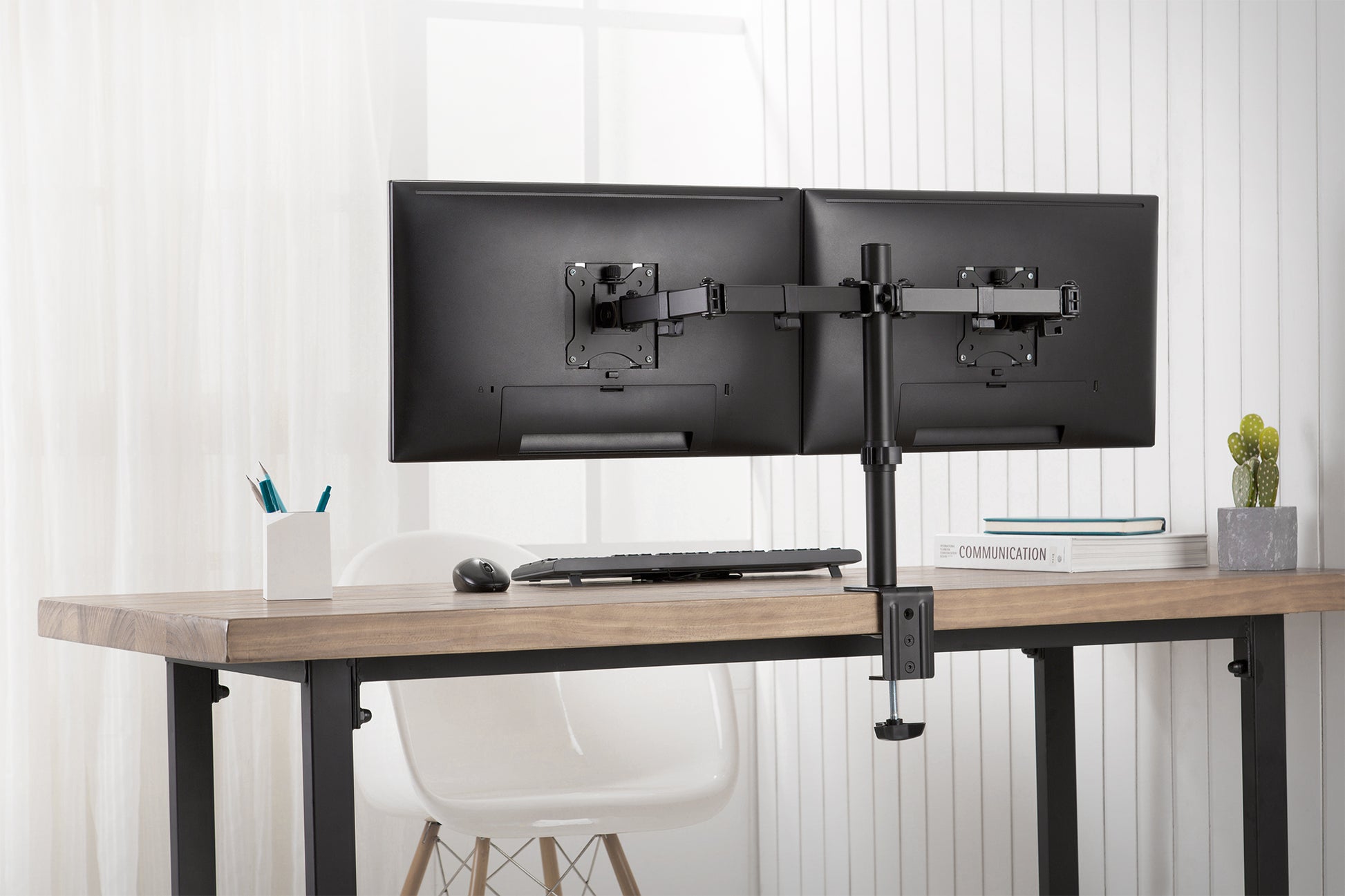 Digitus UNIVER – Tischhalterung, 2 Monitore, Tischklemme, bis 32", 8 kg, Schwarz