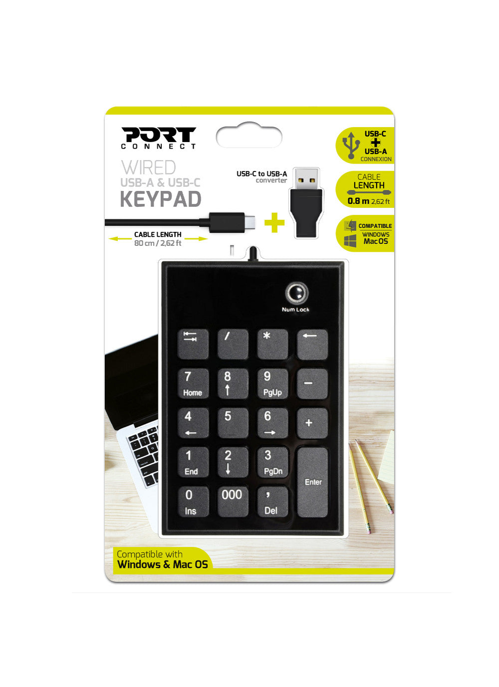 Port Designs 900801 – Keypad-Steuerpult – kabelgebunden, USB-C/USB-A – Schere – Schwarz/Grau