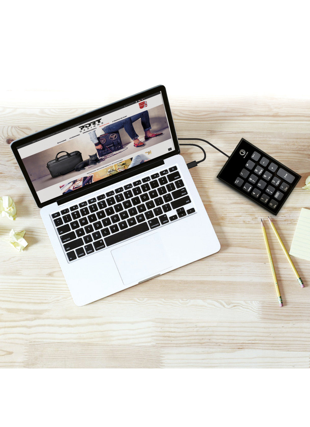 Port Designs 900801 – Keypad-Steuerpult – kabelgebunden, USB-C/USB-A – Schere – Schwarz/Grau