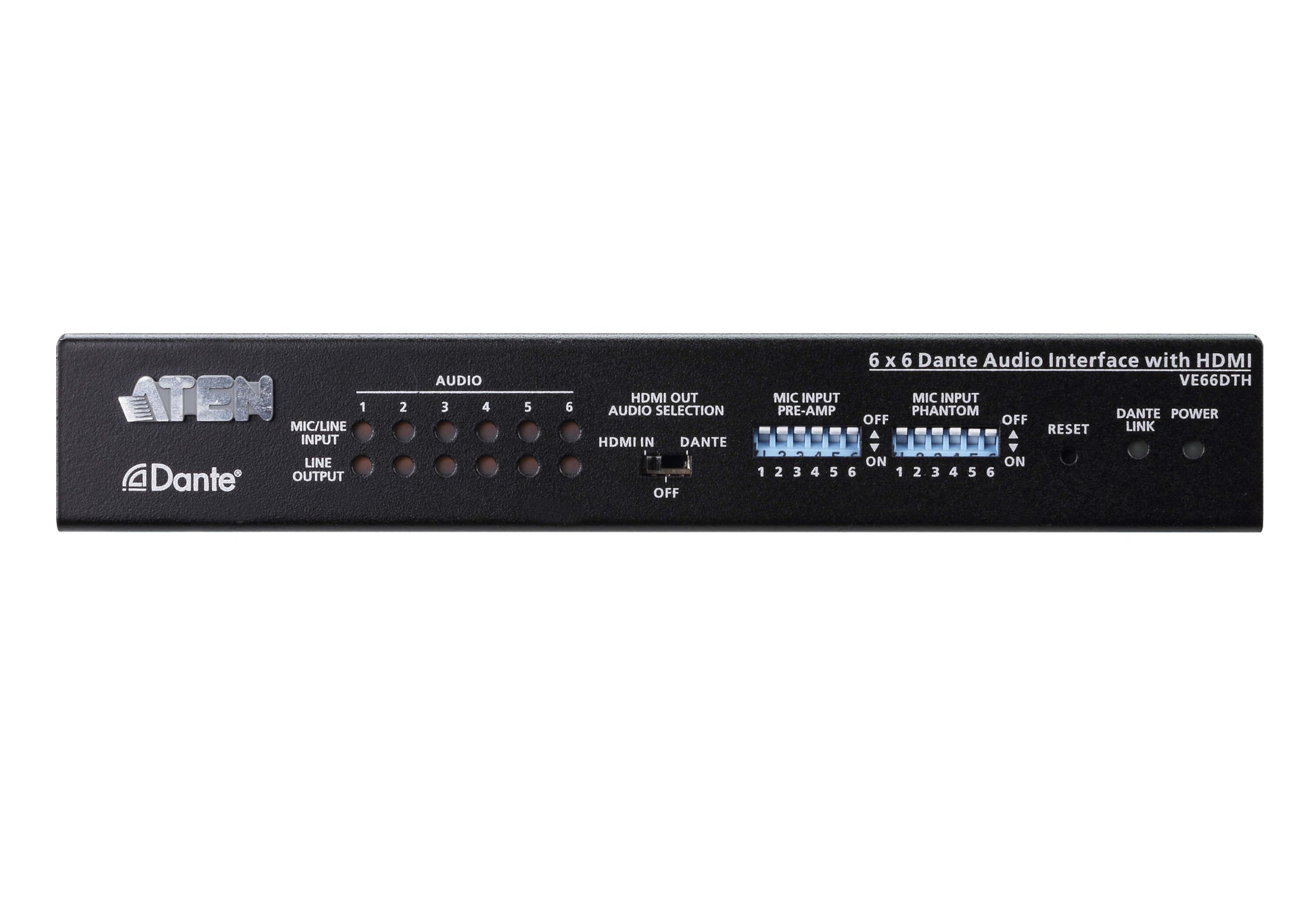 ATEN VE66DTH – 6×6 Dante-Audioschnittstelle, HDMI 2.0, 4K@60 Hz, PoE, HDCP 2.2