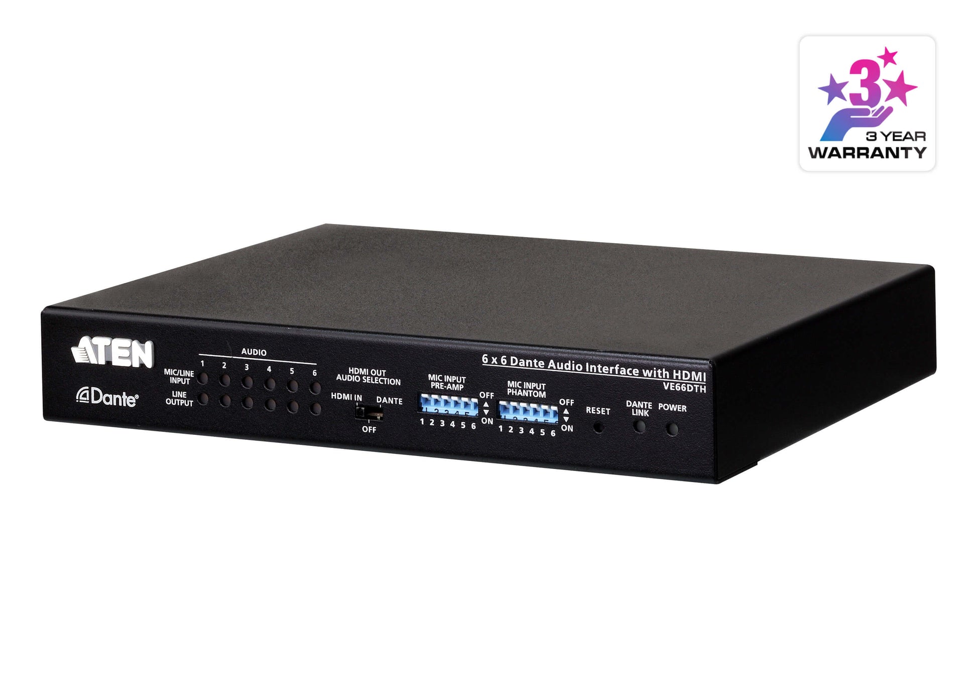 ATEN VE66DTH – 6×6 Dante-Audioschnittstelle, HDMI 2.0, 4K@60 Hz, PoE, HDCP 2.2