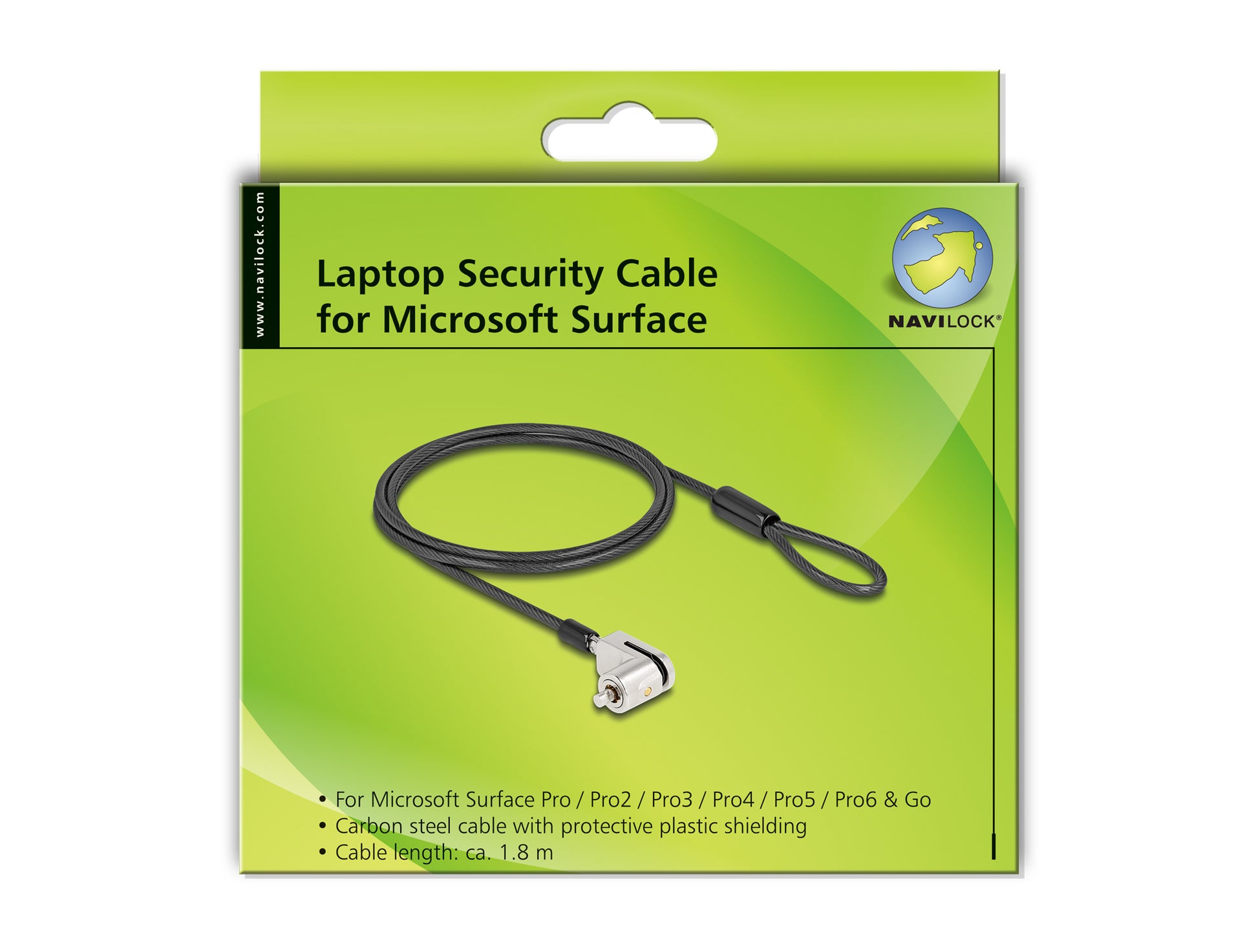 Navilock Notebookschloss – für Microsoft Surface Pro (Auswahl), Karbonstahl, schwarz
