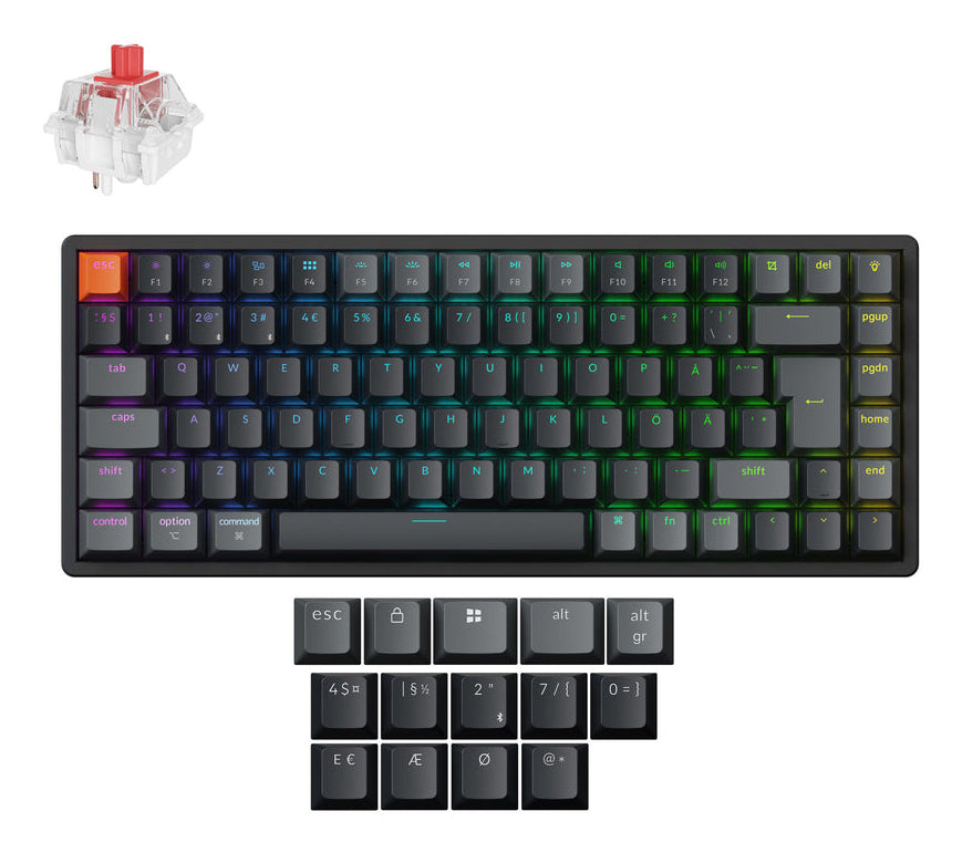 Keychron K2 QMK v3 – Tastatur 75% – Mechanisch (Rot) – Bluetooth & 2,4 GHz (USB-A Empfänger) – QWERTZ (CH)
