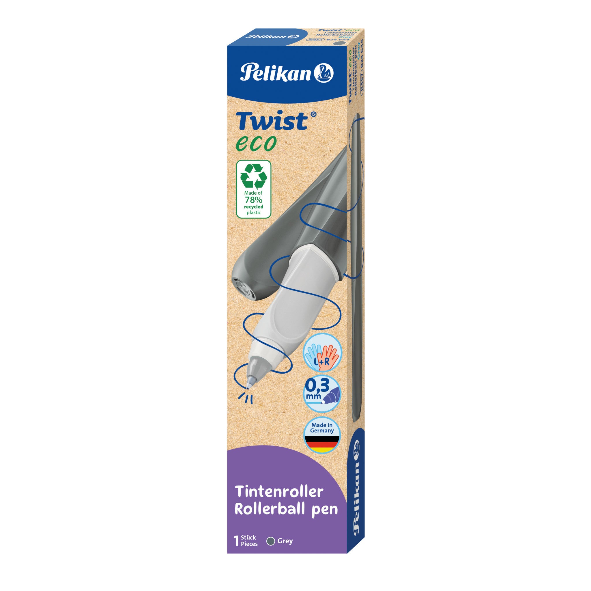 Pelikan Twist eco – Tintenroller, 0,3 mm, blau, Kunststoff (recycelbar), grau