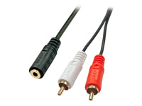 Lindy Audio-Verlängerungskabel 3,5 mm Klinke (Buchse auf Stecker) – 0,25 m, 3-polig (TRS), vergoldete Kontakte