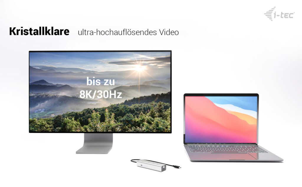 i-tec USB-Hub – USB-C, USB-C Video 8K, 85 W PD, für Windows/Mac/ChromeOS