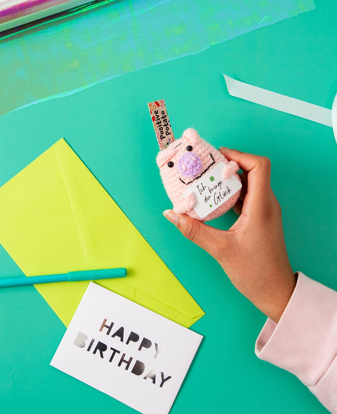 I am Creative Plüschtier Positive Pig – 6,0 cm – rosa