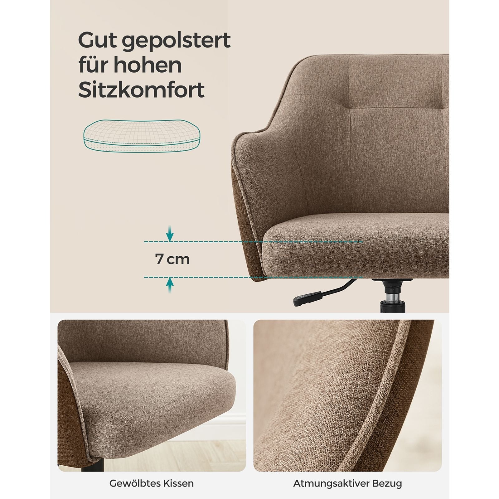 Songmics Bürostuhl – 61×58×86–96 cm, braun