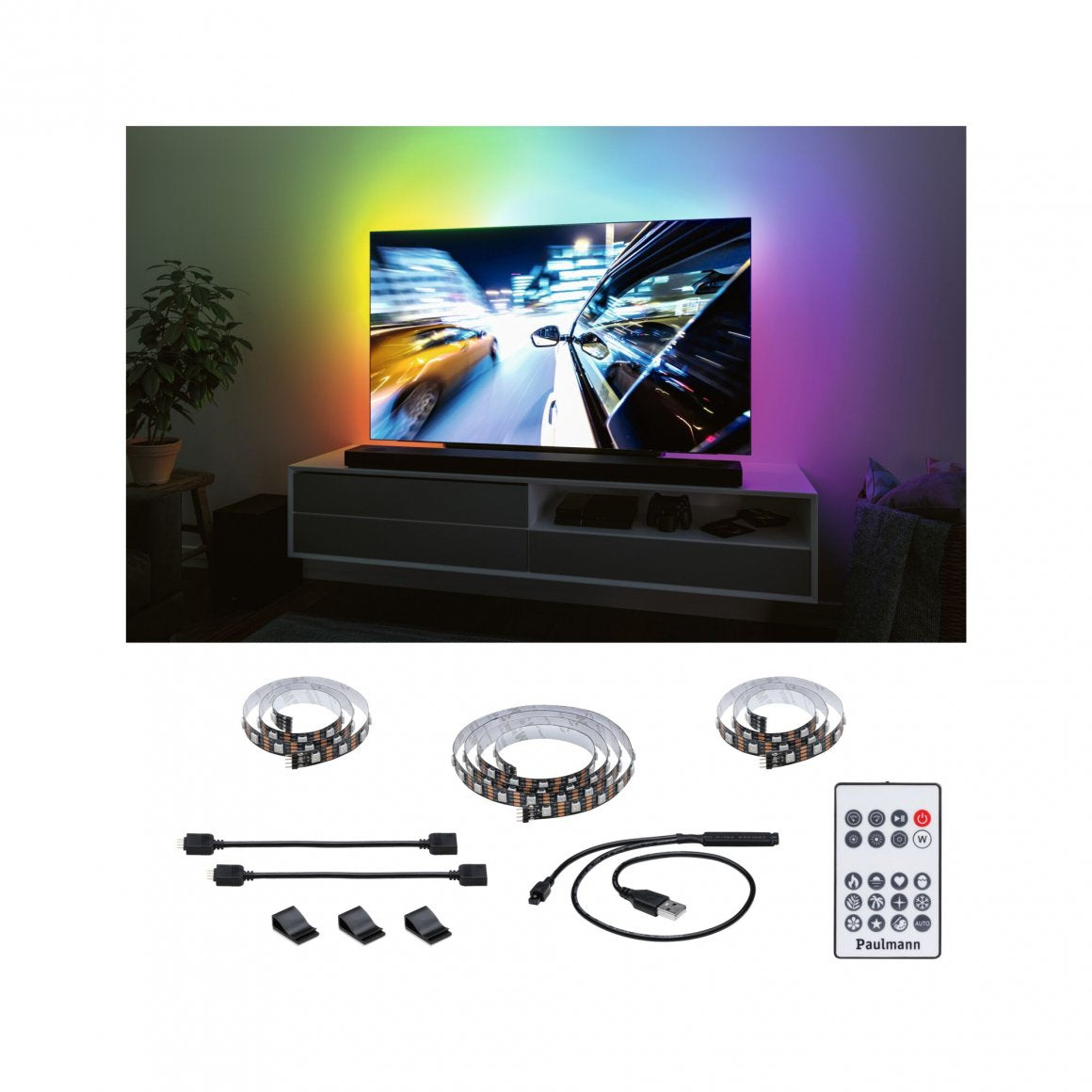 Paulmann 78880 TV-Backlight-Set – RGB, USB, dimmbar – für 55" TVs – Schwarz