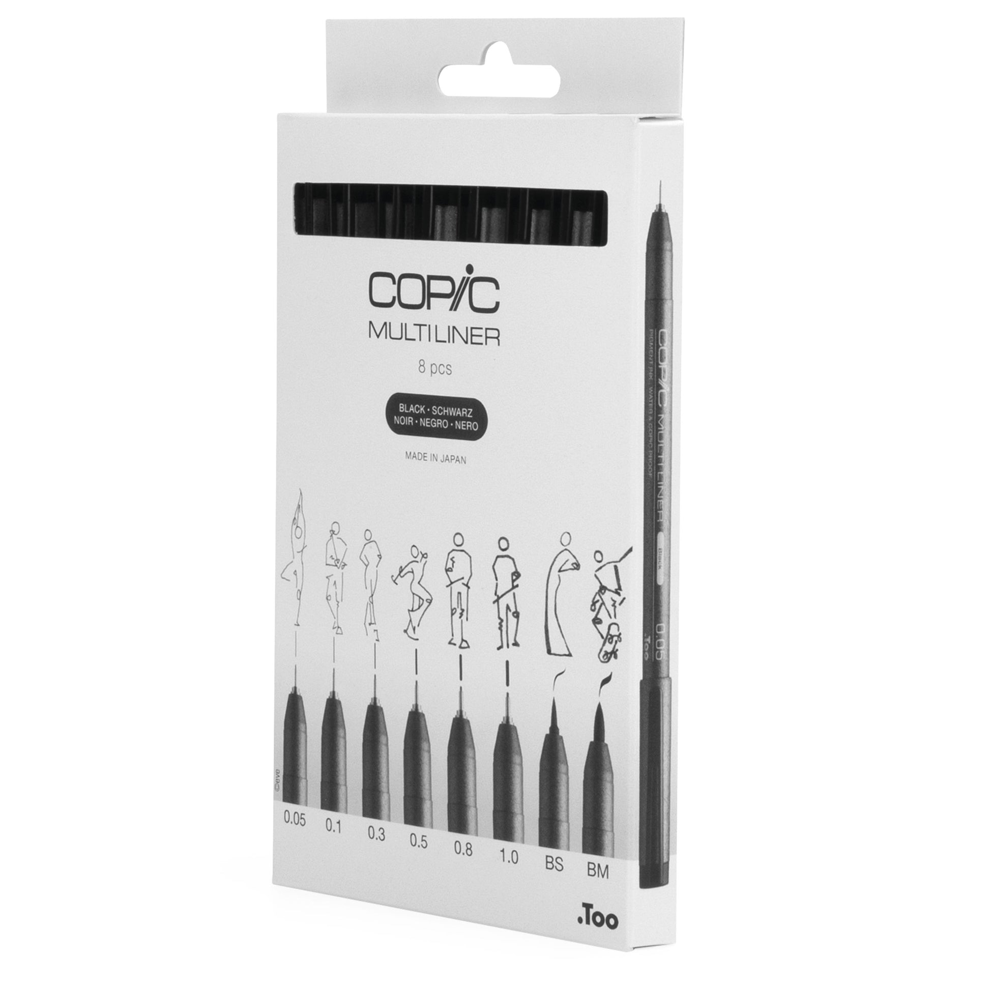 Copic Multiliner 2207510 Fineliner – 8er-Set – schwarz – wasserfest – für Copic Marker