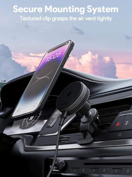 AUKEY MagFusion Dash Pro HD-MC13A Kfz-Ladehalterung – Qi2 – Lüftungsschlitz – 15 W – für iPhone – Schwarz