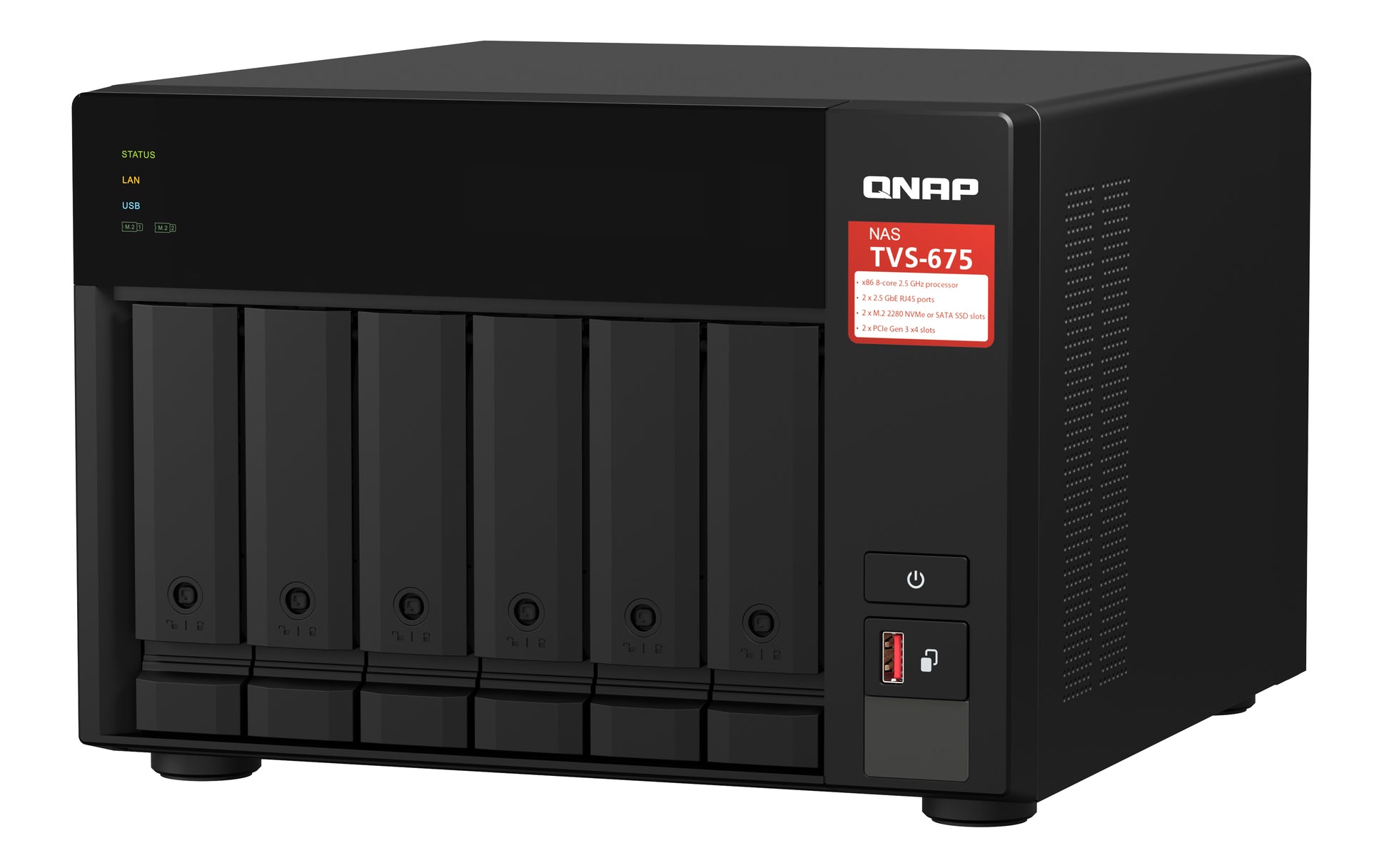 QNAP TVS-675 – 6-Bay Tower NAS – ZhaoXin KX-U6580, 8 GB RAM, 2,5GbE, QuTS hero