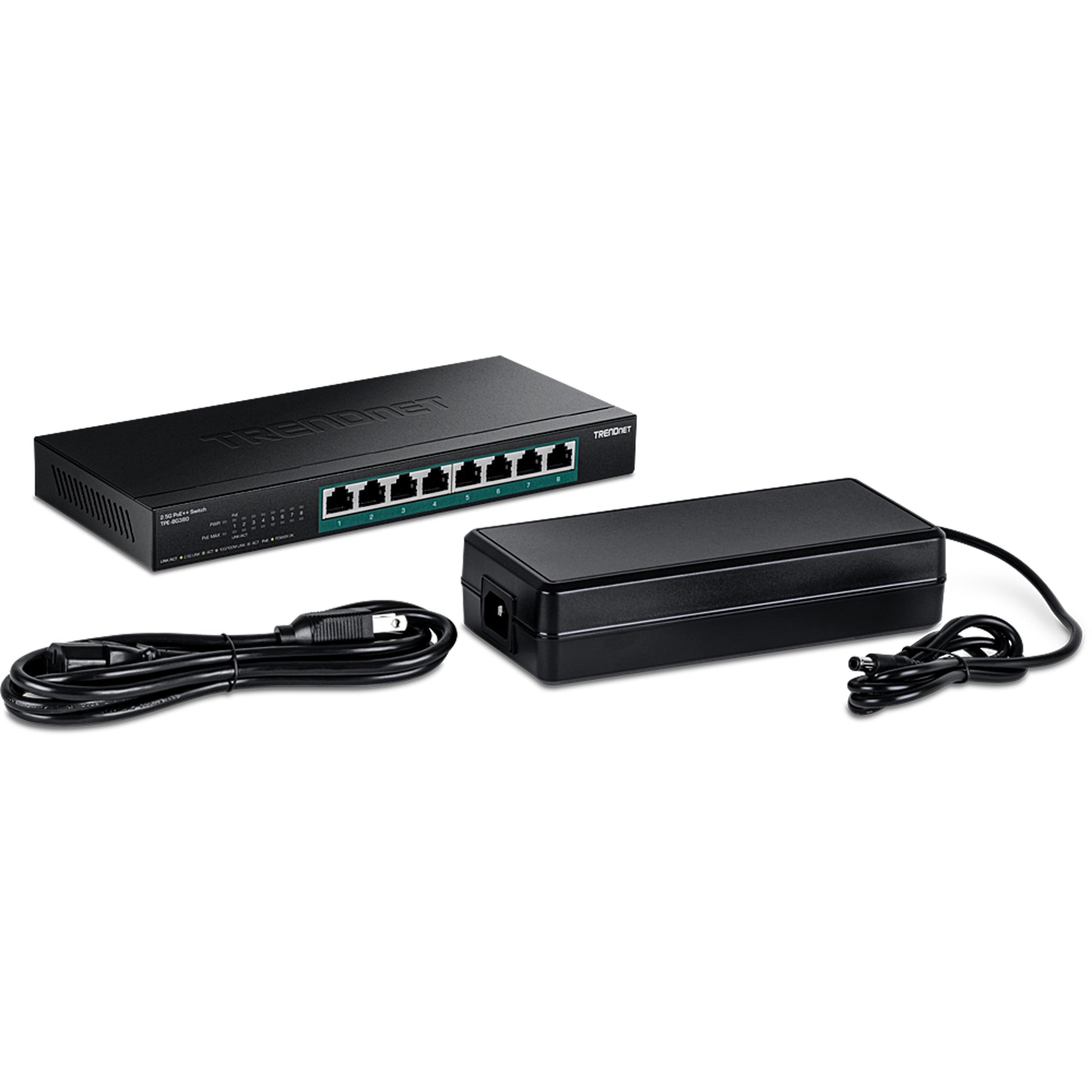 TRENDnet TPE-BG380 – Unmanaged Switch – 8× 2,5G, PoE++, PoE-Budget 230 W, Desktop