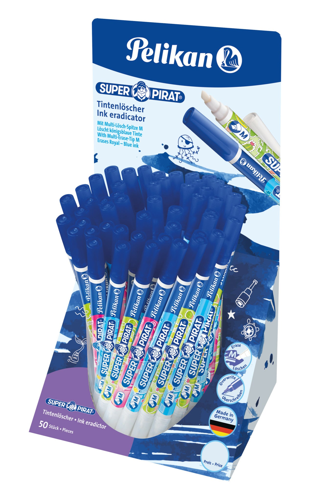 Pelikan Tintenlöscher Super Pirat 850M – Keil – Blau – Display 50 Stk.
