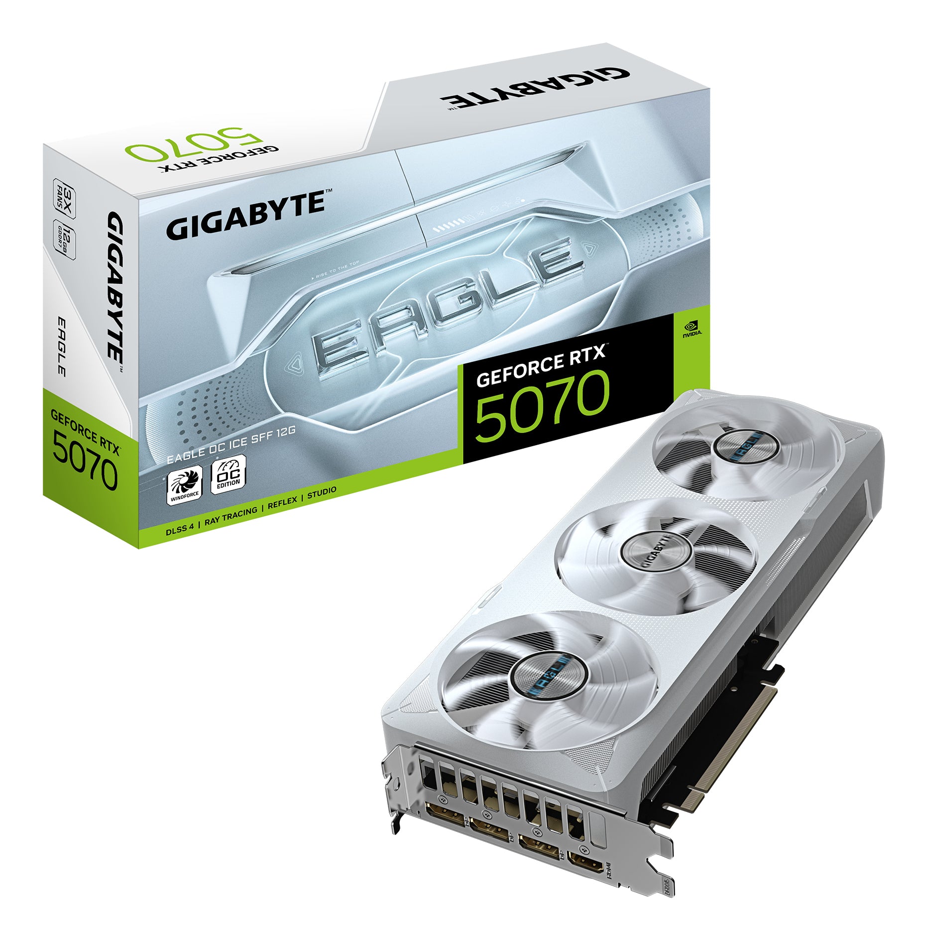 GIGABYTE GeForce RTX 5070 EAGLE OC ICE-12G – PCIe Grafikkarte – 12 GB, 3×DP, 1×HDMI, PCIe 5.0, 1×16-pin