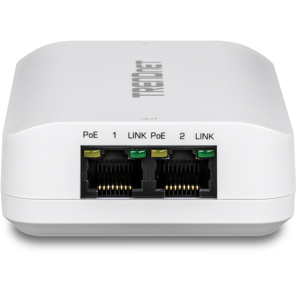 TRENDnet TPE-BE200 PoE-Extender – Gigabit, bis 200 m, 2× PoE+ (30 W) aus 1× PoE++ (60 W), 3× RJ-45 – Weiss