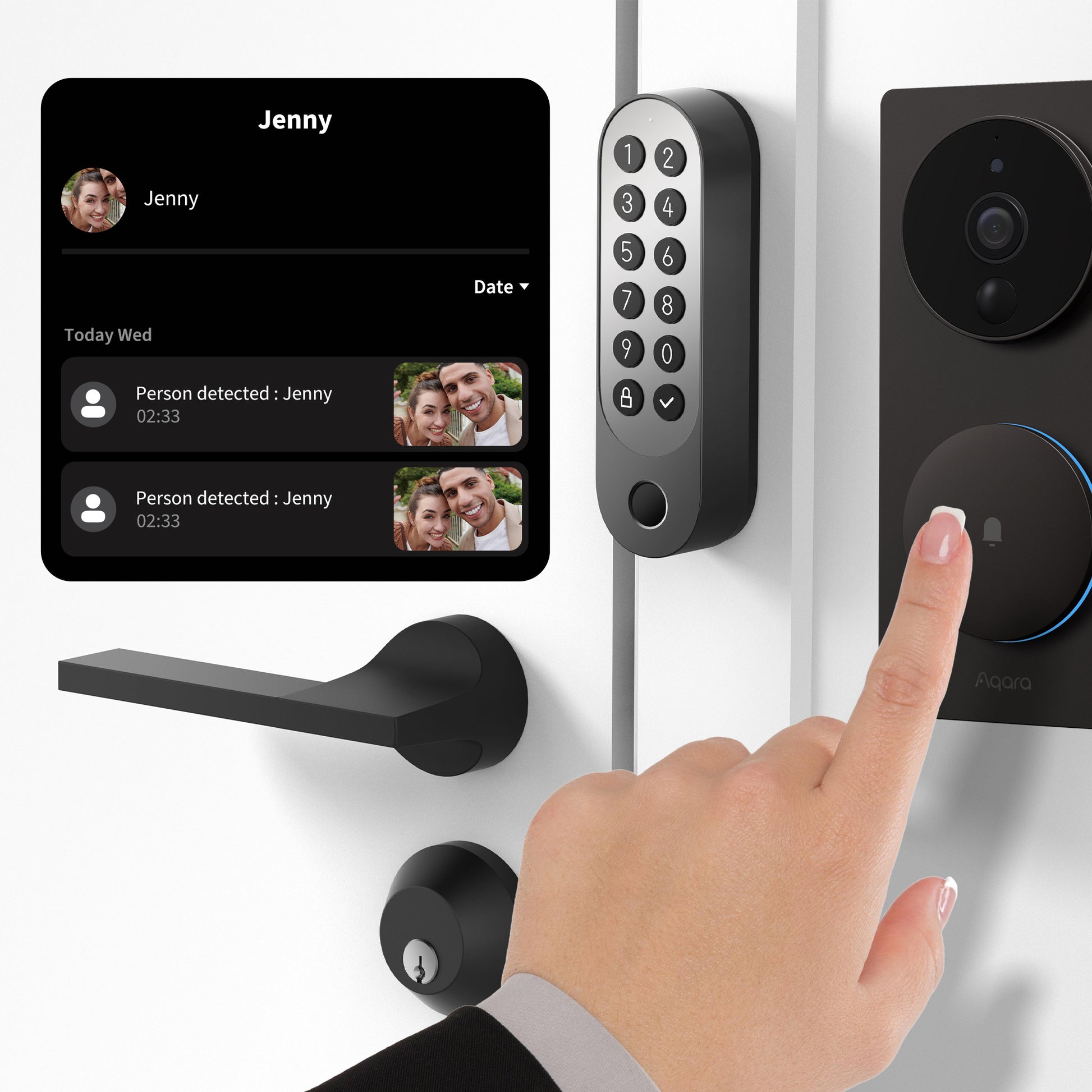 Aqara U200 Smart-Türschloss – BT, Code, Schlüssel, RFID, Fernbedienung, Akku, IPX5, Schwarz