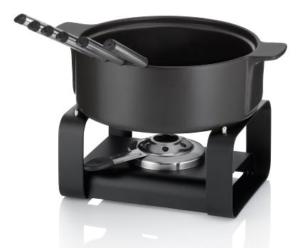 Kela Fondue-Set Roman – Ø 22,5 cm, Steingut, für Käsefondue, Gas, Schwarz, 6 Personen, 9 Teile