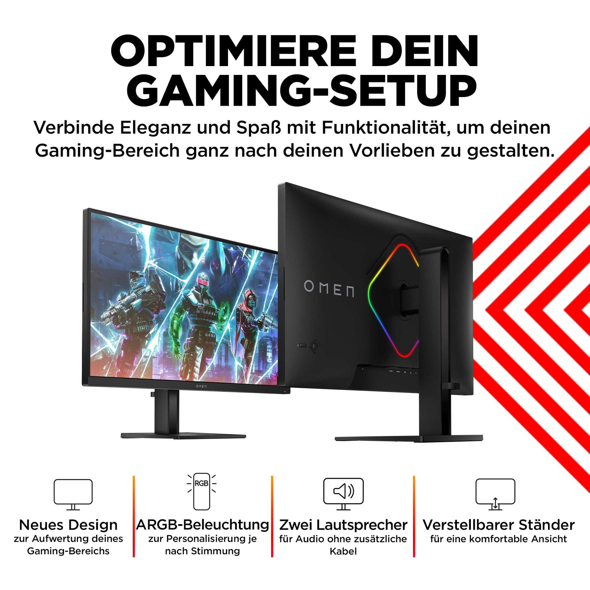 HP OMEN 27qs – Monitor, 27" 2560 × 1440 (WQHD), IPS, 240 Hz, 400 cd/m², VESA 100 × 100, Schwarz