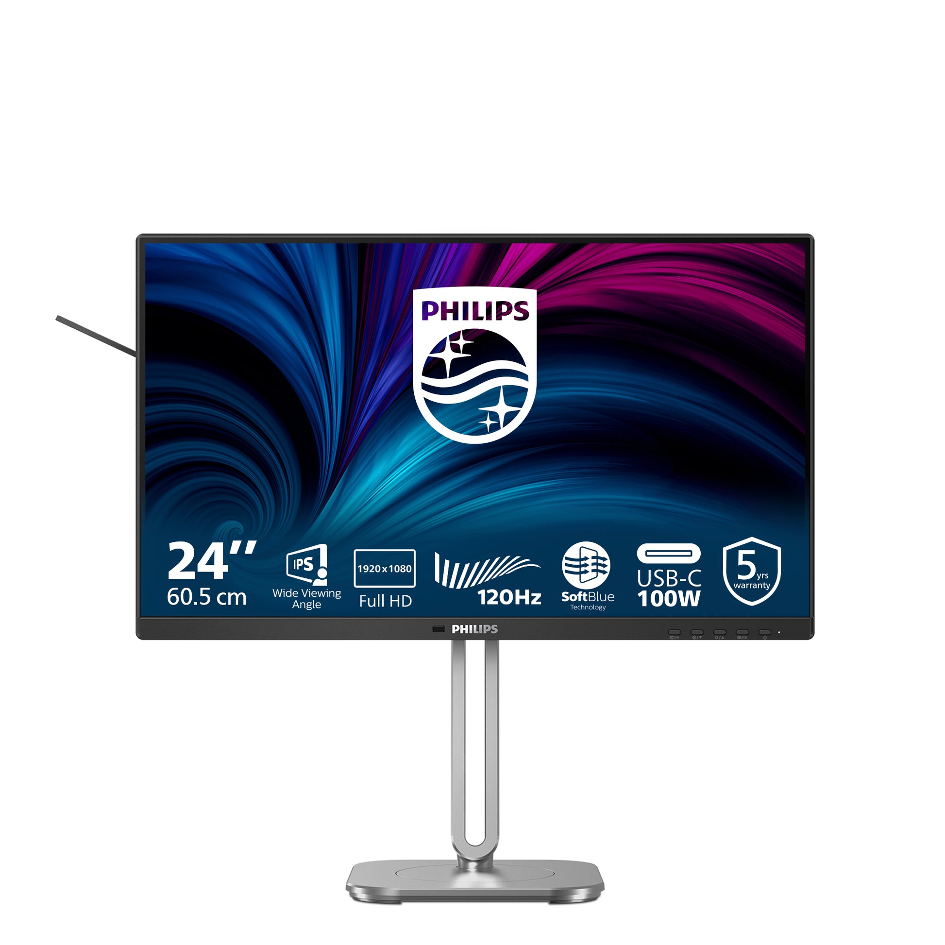 Philips 24B2U4301/00 – Monitor, 23,8", 300 cd/m², höhenverstellbar, USB-Hub, Lautsprecher, Daisy Chain, Grau