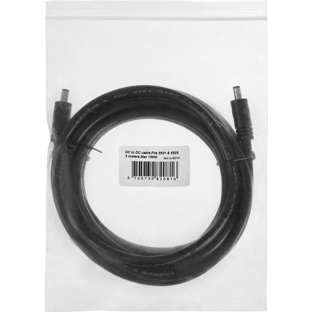 Sandberg DC-Stromkabel, DC-Hohlstecker 5,5×2,1 mm auf DC-Hohlstecker 5,5×2,5 mm, 100 W, 3 m