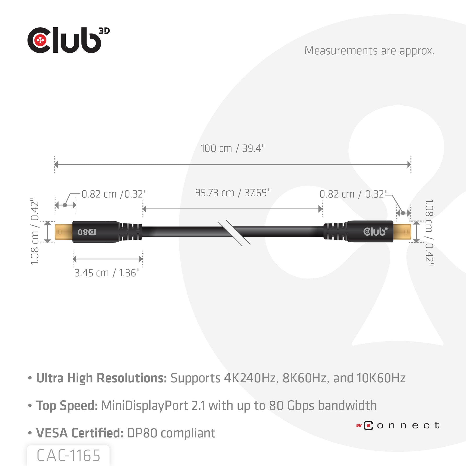 CLUB3D Club 3D Mini-DisplayPort Kabel DP 2.1 8K 60 Hz – 1 m