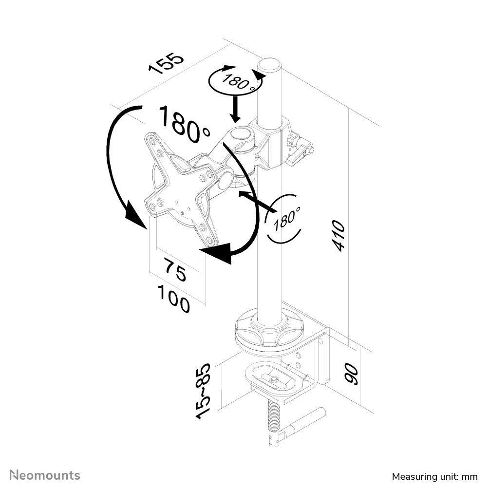 Neomounts FPMA-D1010 – Tischhalterung, Tischklemme, bis 30", 12 kg, neigbar, silber