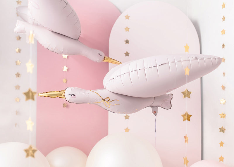 PartyDeco Folienballon Storch – Hellrosa – 103 × 60 cm – Folie – 1 Stk