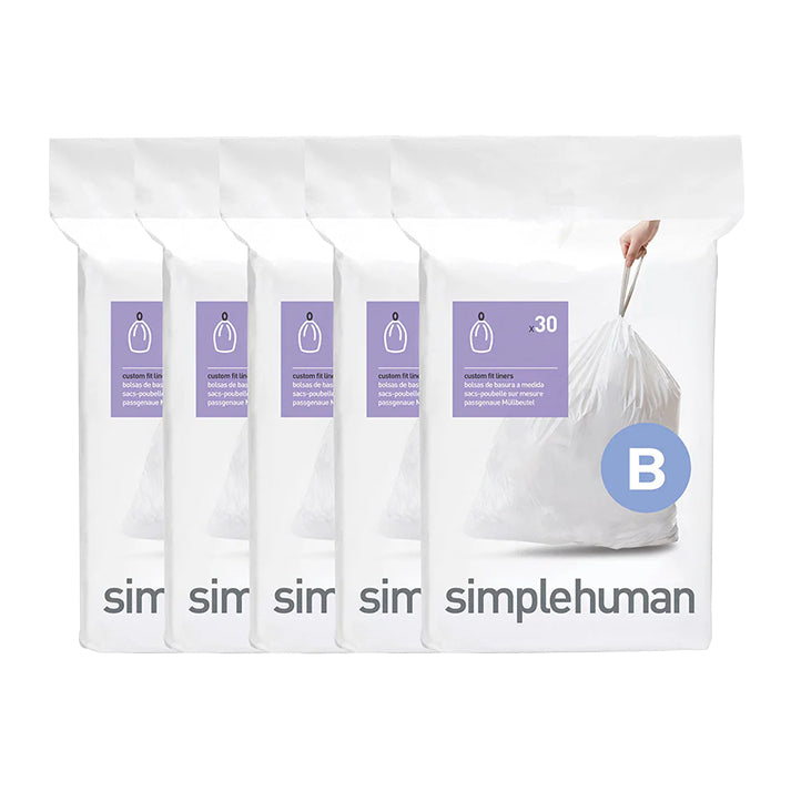simplehuman Kehrichtsack für Abfalleimer – 6 L, mit Zugband, Kunststoff, weiss, 450 × 307 mm, 150 Stk