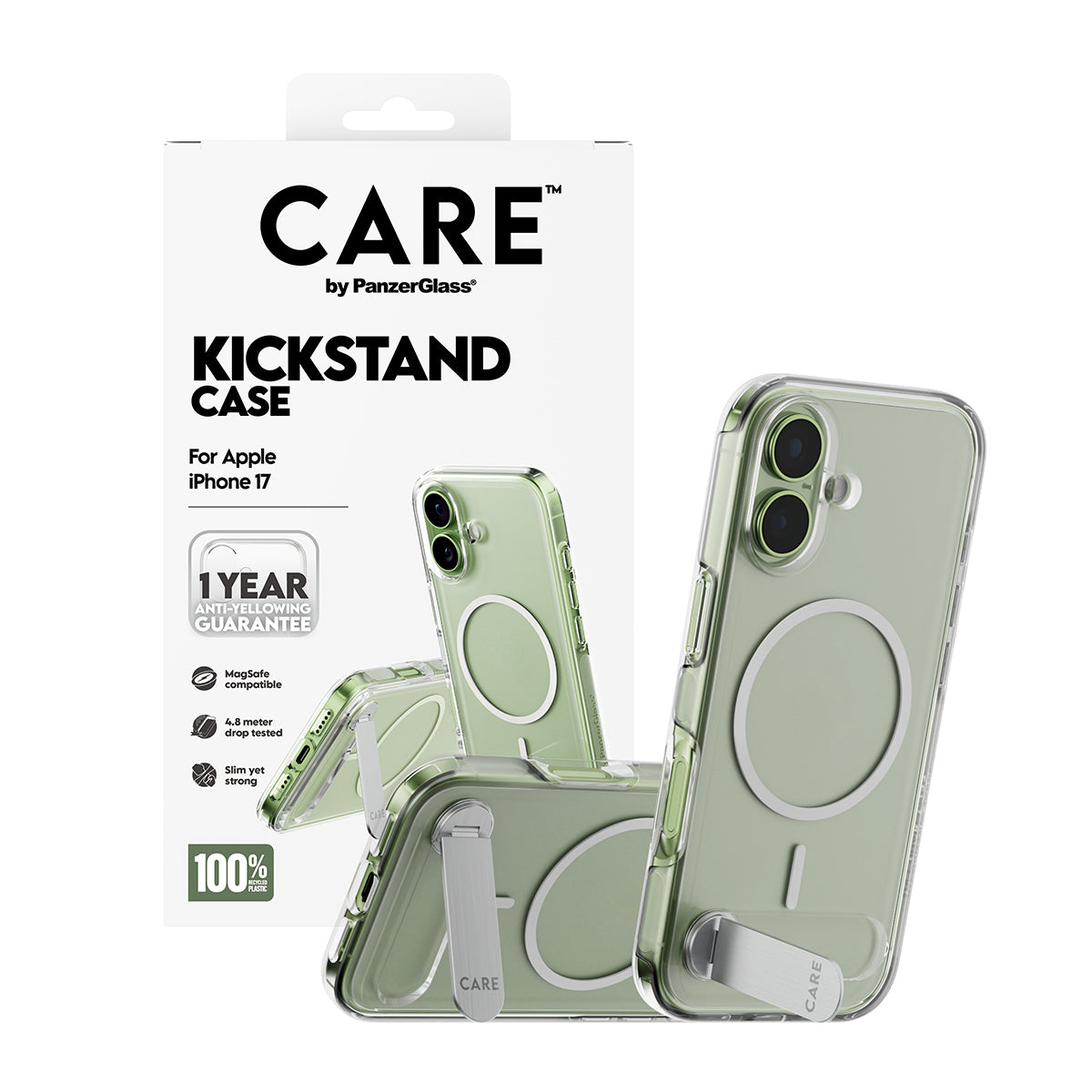 PanzerGlass Backcover CARE – für Apple iPhone 17 – transparent – MagSafe-kompatibel, mit Kickstand