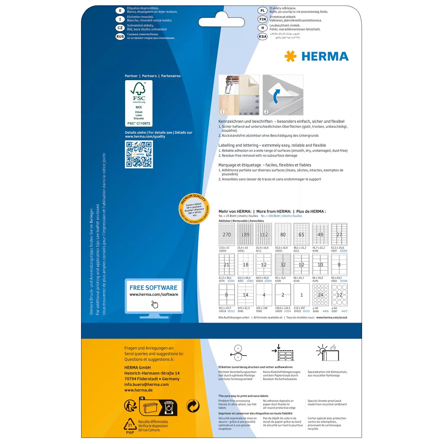 HERMA Druckeretiketten, 25 mm × 17 mm, weiss, Papier, ablösbar, 25 Blatt