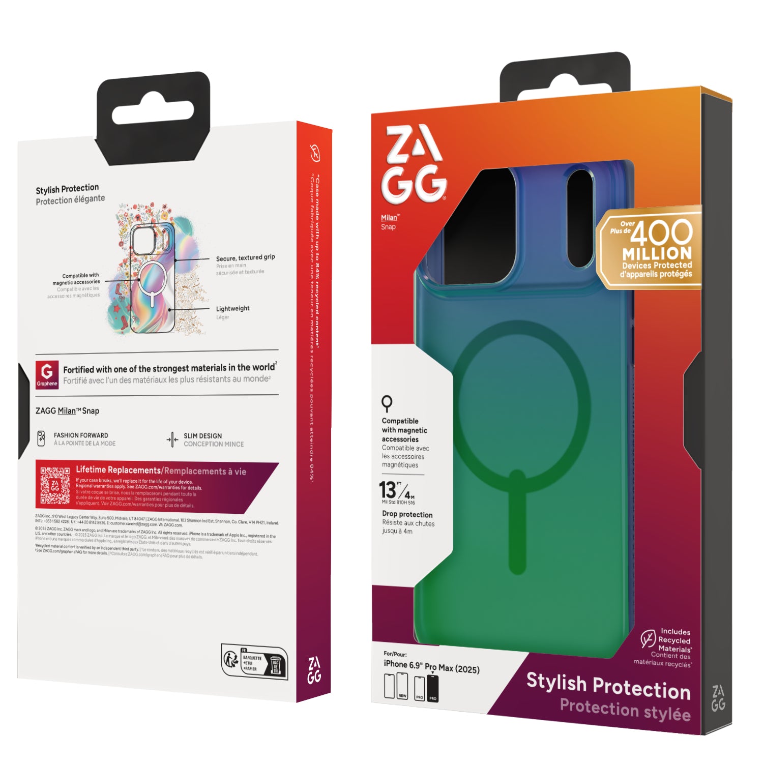 ZAGG Milan Snap Backcover – für Apple iPhone 17 Pro Max, MagSafe, Graphen, Grün/Blau, bis 4 m Sturzsicher