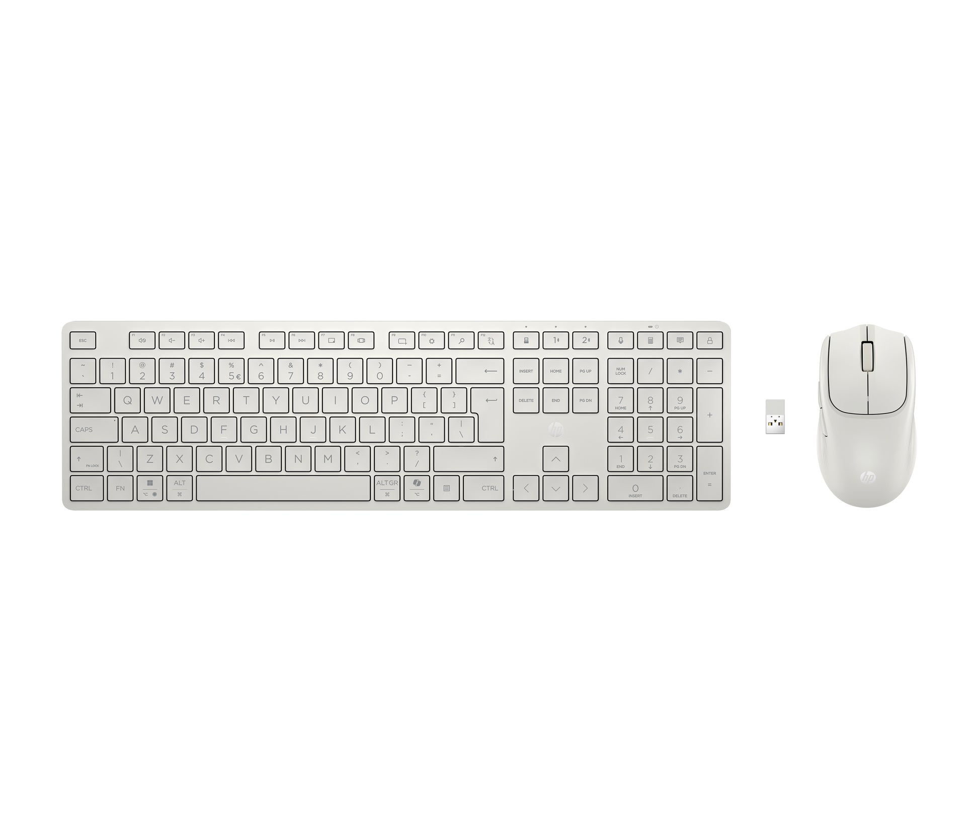 HP Combo 490C – Tastatur- und Maus-Set – Membran – Bluetooth & 2,4 GHz (USB-A Empfänger) – Weiss