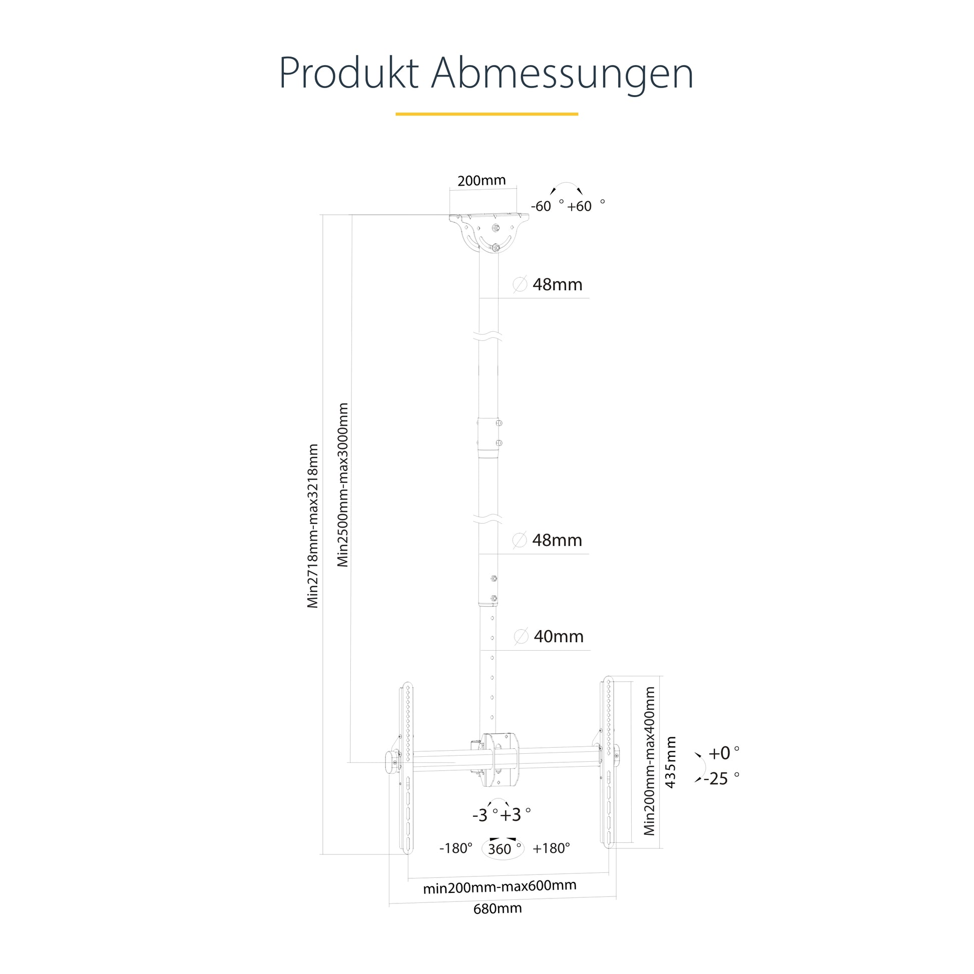 StarTech.com Deckenhalterung – Back-to-Back – 32–75" – VESA 200×200–600×400 – bis 50 kg, Teleskopmast