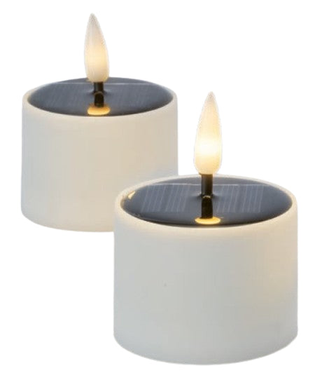 STT LED-Teelicht Aussen 4er-Set – Ø 5 cm – Warmweiss – Akku & Solar – Weiss – Kunststoff