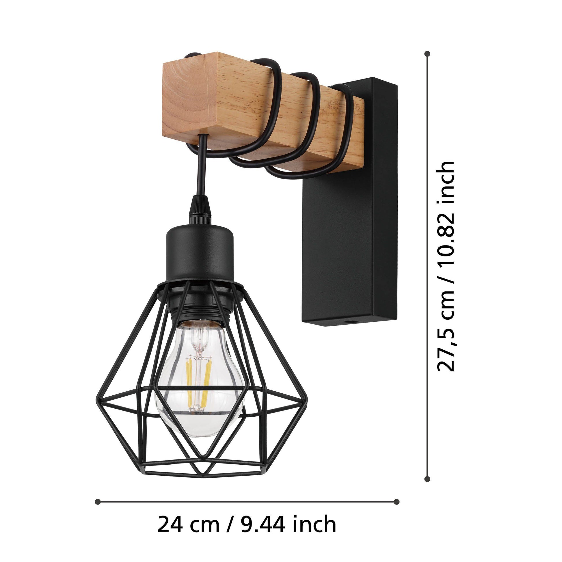 EGLO Wandleuchte TOWNSHEND 5 – 60 W, dimmbar, schwarz/braun, exkl. E27