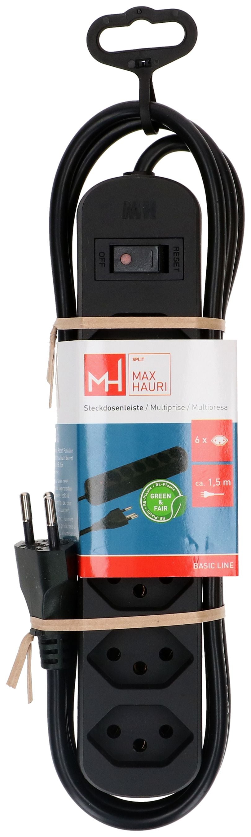 Max Hauri AG Max Hauri Steckdosenleiste – 6×T13, 1,5 m, Schalter, IP20