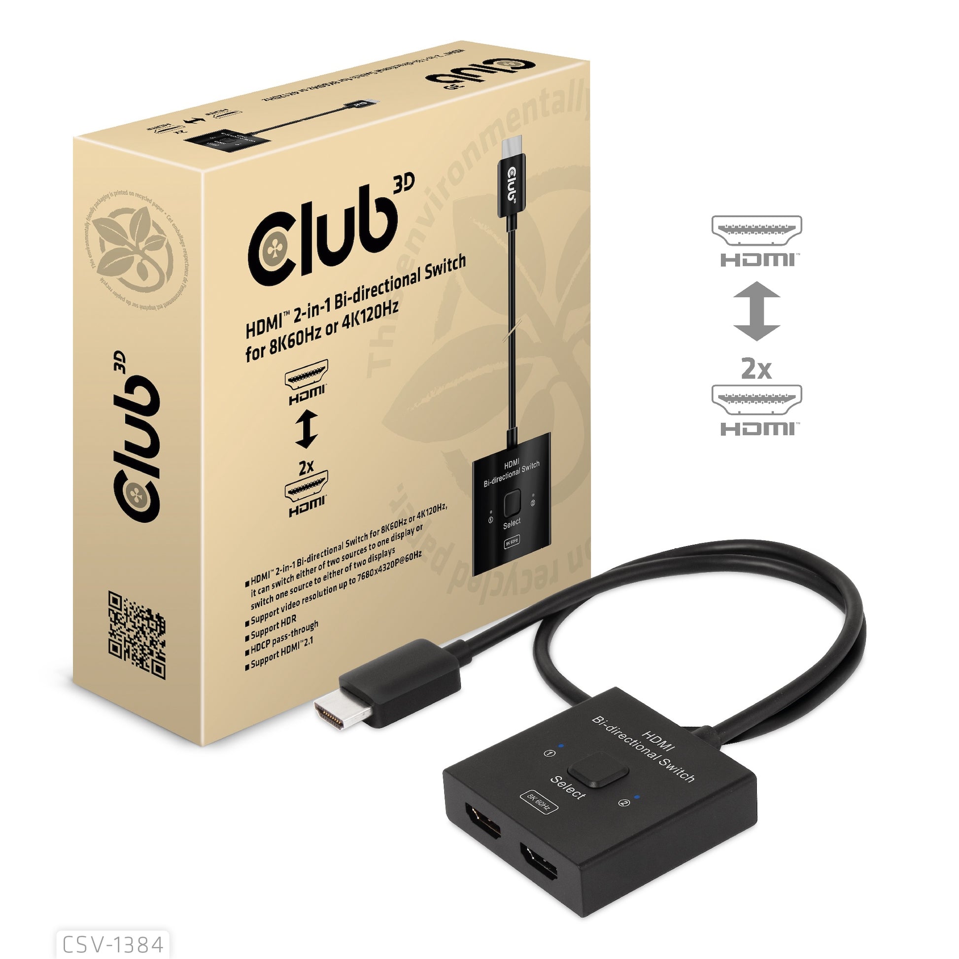 CLUB3D Club 3D CSV-1384 – HDMI Switch, 2×1, 8K@60 Hz
