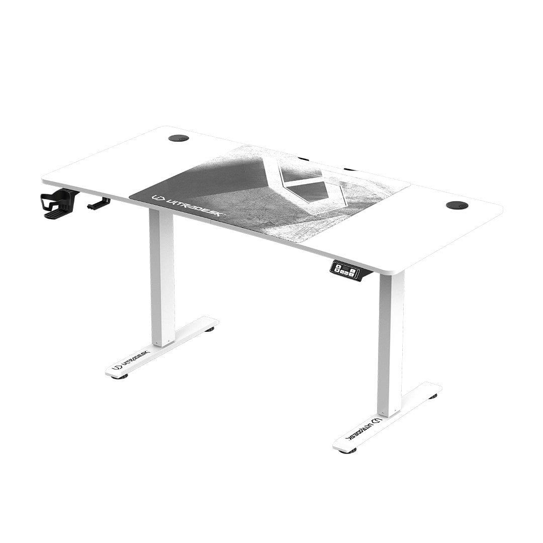 Ultradesk Level V2 Gaming-Tisch – 140 × 68 cm, höhenverstellbar, weiss, Stahl