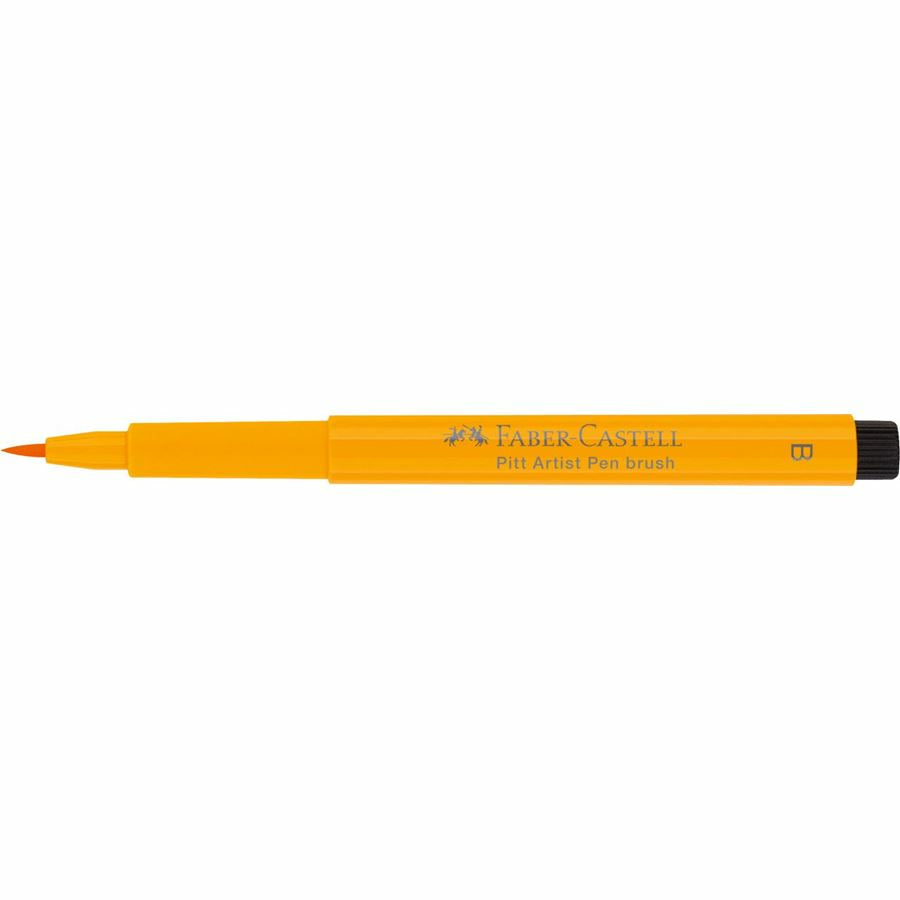 Faber-Castell Pitt Artist Pen Pinselstift – Pinselspitze, 2,5 mm, pigmentiert, wasserfest, chromgelb dunkel