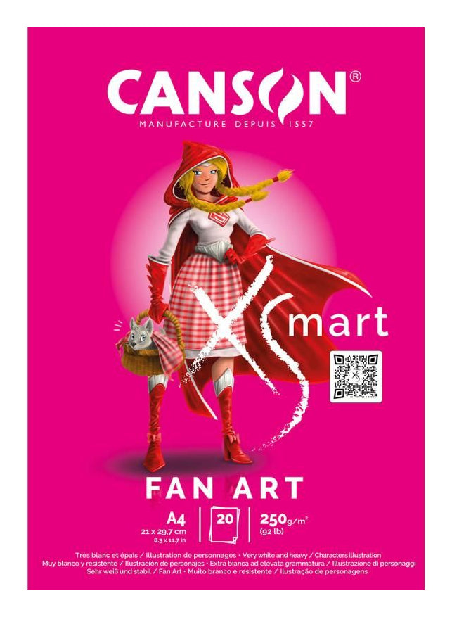 Canson Fan Art Zeichenblock – A4, 250 g/m², weiss, blanko, 20 Blatt – FSC