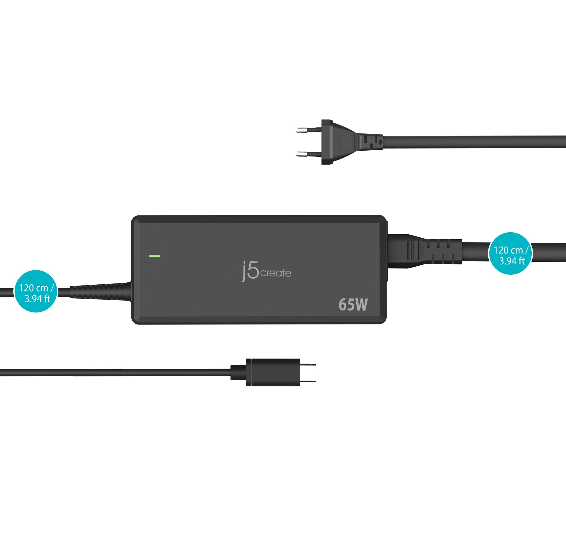 j5create USB-Wandladegerät 65 W – USB-C×1 – PD – EU-Stecker (Typ C) – für Smartphones, Tablets u. a. – Schwarz