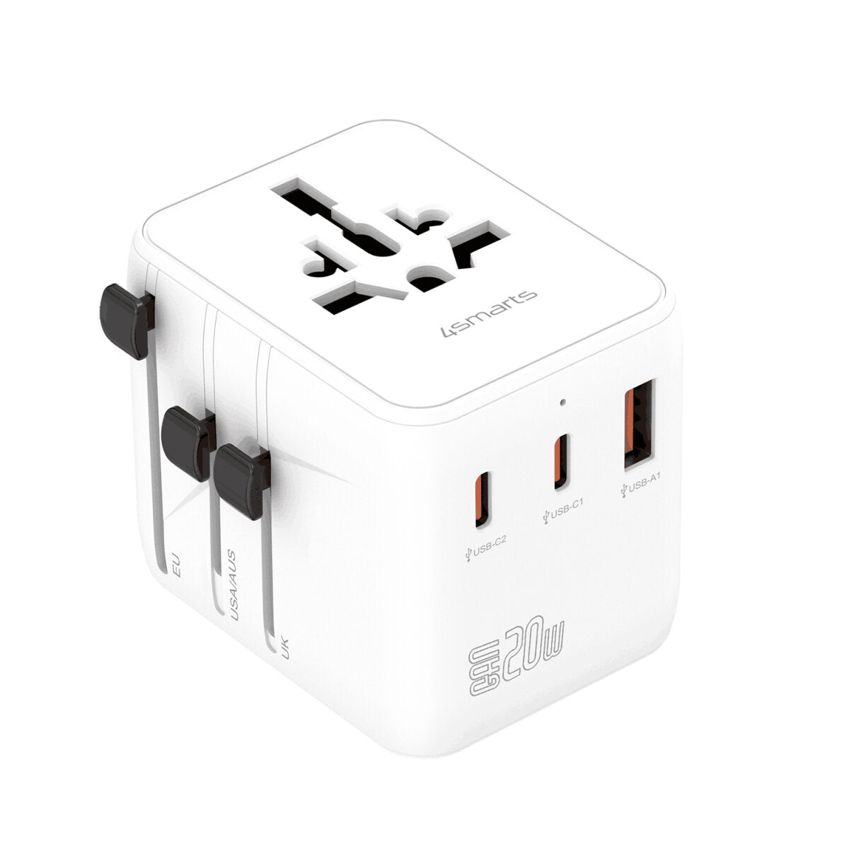 4smarts Nomad Weltreiseadapter GaN 20 W – 4×230 V, USB-C×2, USB-A×1 – Weiss