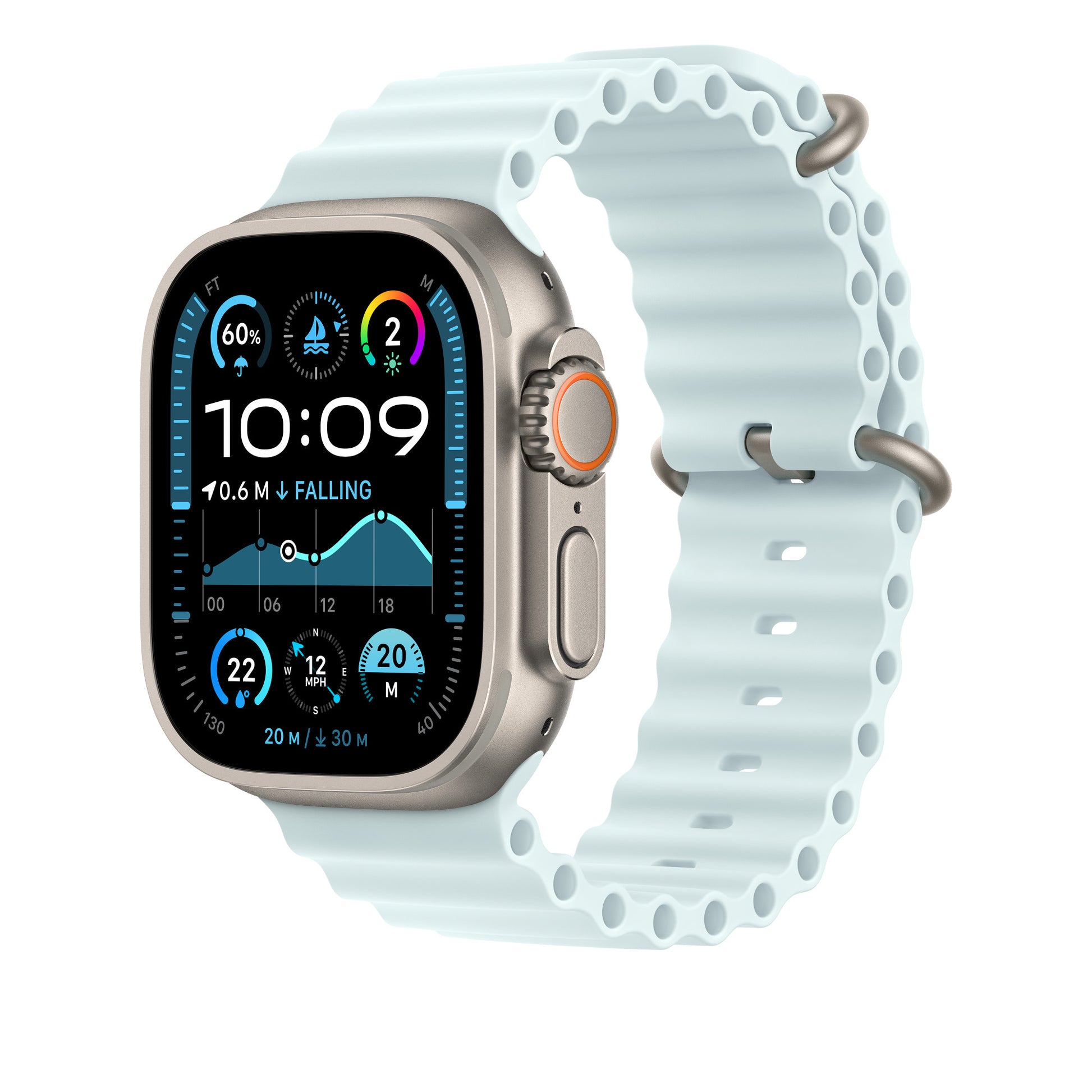 Apple Ice Blue Ocean Band Ext – Armband – für Apple Watch 49 mm, Grau, Elastomer (TPR)