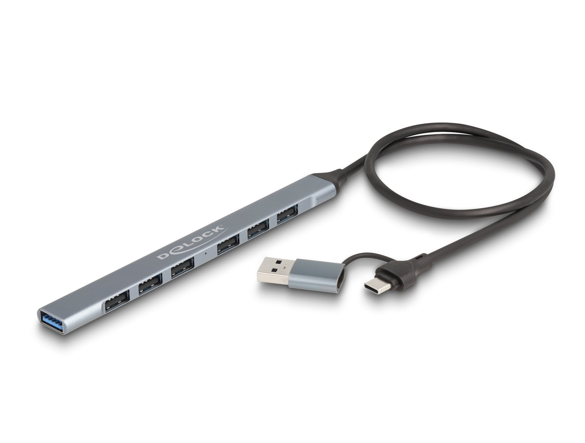 DeLOCK USB-Hub – USB-C, 1× USB-A 5 Gbit/s, 6× USB-A 2.0, für Windows/Mac/ChromeOS
