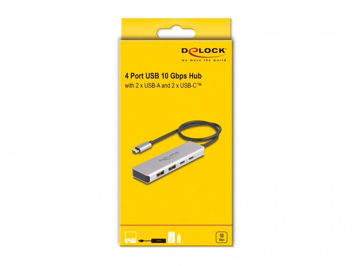 DeLOCK USB-Hub – USB-C, 2× USB-A, 2× USB-C, 10 Gbit/s, für Windows/Mac/Linux
