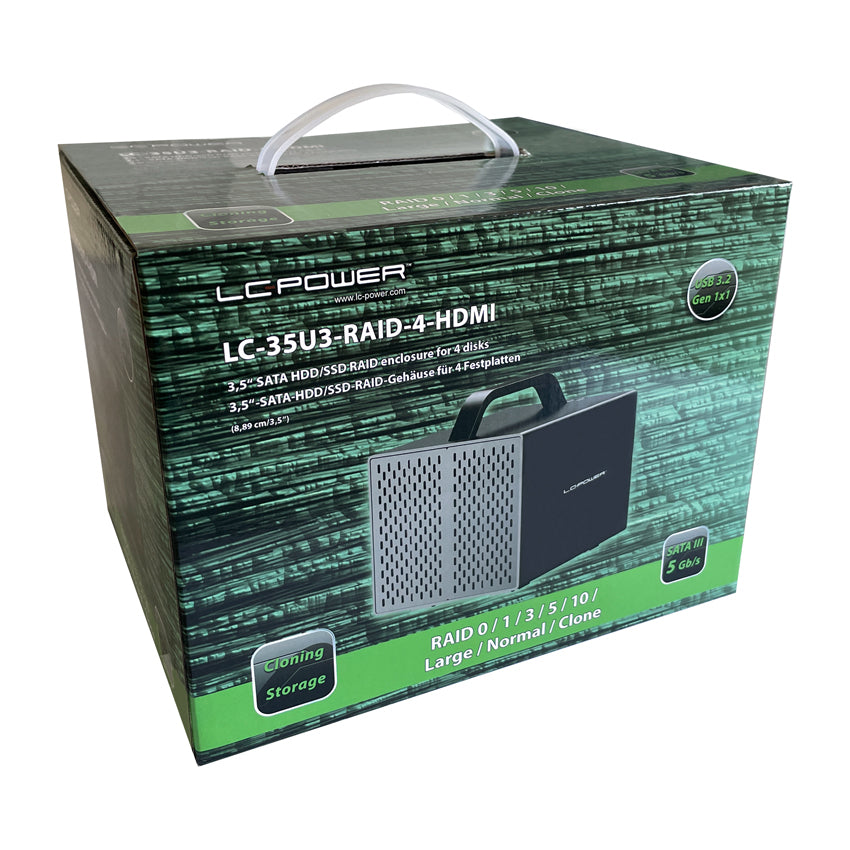 LC-Power LC-35U3-RAID-4-HDMI – 4-Bay Desktop HDD-Gehäuse – USB 3,2 Gen 1, für 3,5" HDD, SATA III