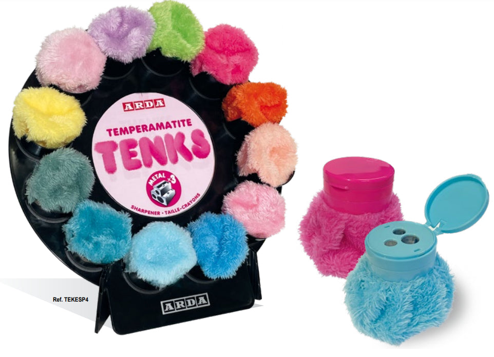 ARDA Spitzer – manuell, 2-Loch, mit Behälter, für Blei- & Buntstifte Ø 7,8, 8 und 11 mm, assortiert, Tenks