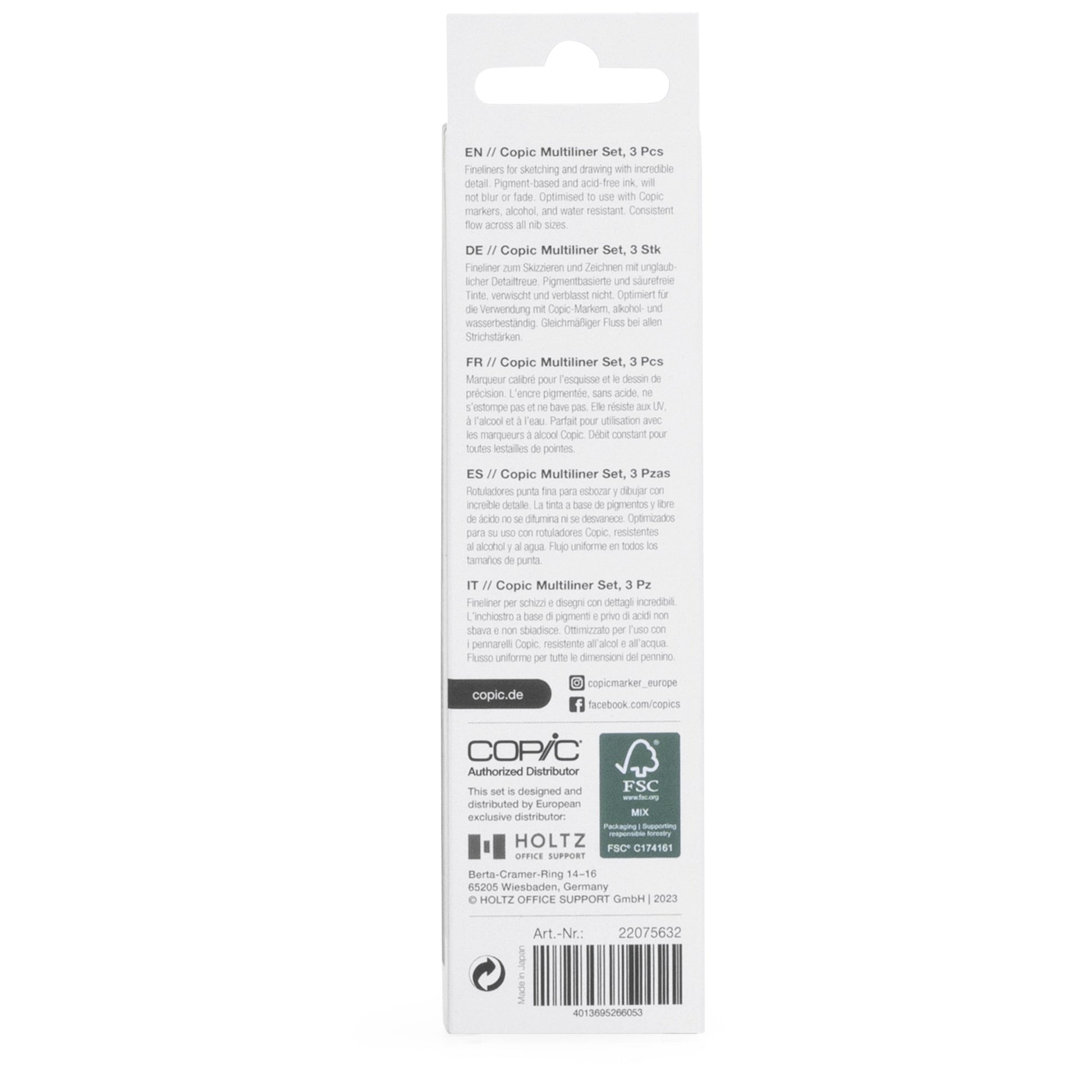 Copic Multiliner Fineliner – 3 Stk., 0,5–1,0 mm, schwarz, wasserfest